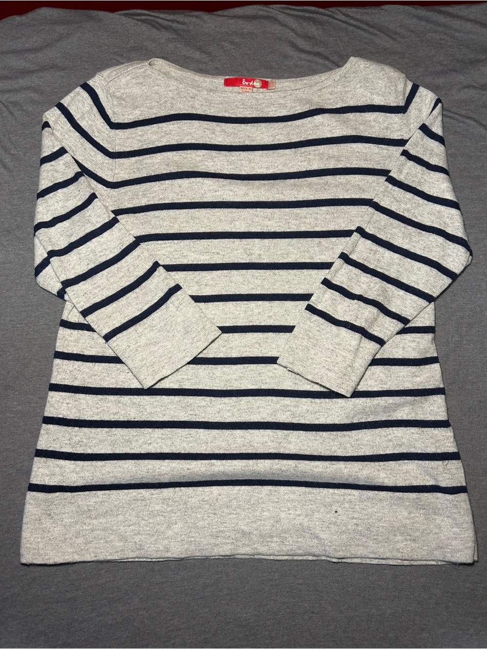 Boden Gray and Navy Striped Crewneck Cashmere Cotton Blend Sweater
